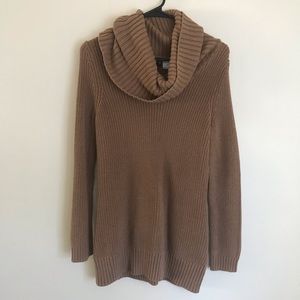 Brown tan long oversized sweater turtleneck